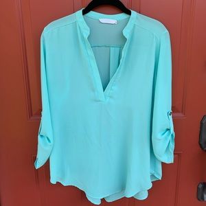 Real chiffon long sleeve V-neck shirt